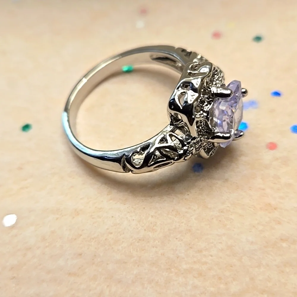 Square Halo Ring - White Cubic Zirconia with Bohemian Style Women size 9
